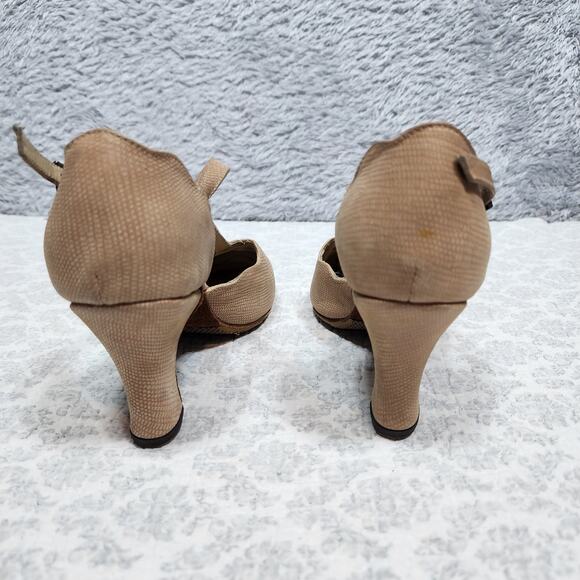 Arika Nerguiz Beige Leather Snake Skin Print heels Size 5 - Picture 2 of 6